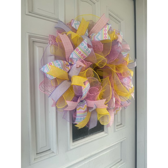 This Chick is Ready for Easter Mesh Ribbon Wreath Front Door Hanger Home Decor - Picture 4 of 5